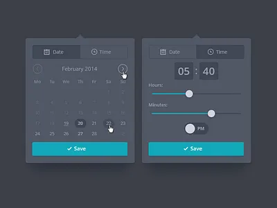 Due Date and Time Picker calendar dark date due date picker pop up slider tabs time ui ux