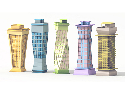 Skyscrapers 3d ao architecture building c4d city height low poly lowpoly skyscrapers twist windows