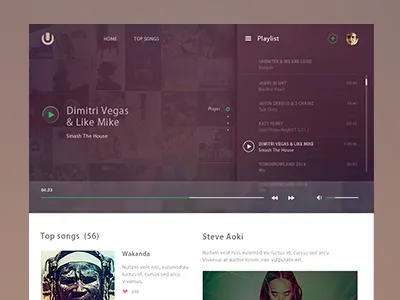 Online player blur clean fresh header icon mp3 music photoshop player ui web design