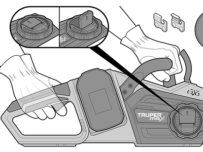 Cordless Chainsaw adobe illustrator battery chainsaw chainsaw man control cordless hands instructional design instructions instructions booklet owners manual parts powertool technical drawing technical graphics technical illustration vector graphics woods woodworking