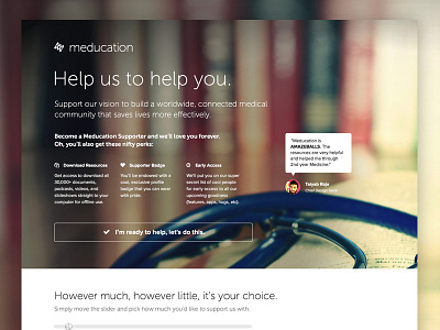 Support Meducation 3 column big image blurred clean simple support type