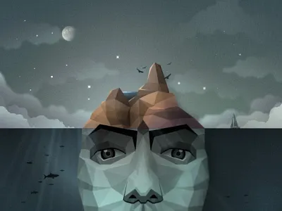 Self Portrait clouds dkng face graphic illustration portrait poster space stars vector water