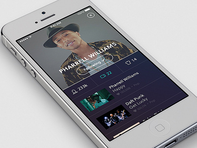 Artist Profile app buttons clean entertainment flat follow icons ios music profile tabs video