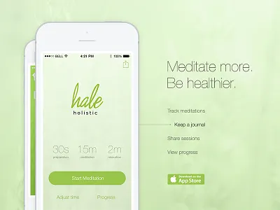 Meditate Landing app ios landing one page screenshot splash