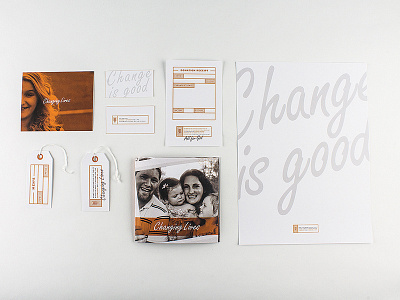 Second Harvest Thrift Store branding brochure clean hang tags orange photos poster simple store tags thrift type