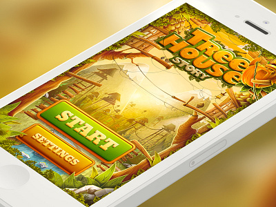 Tree House Story button character concept forest game ios settings start wood