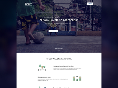 Tifosy Landing Page big image football product soccer webapp website