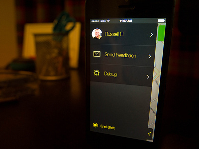 Driver 2 - Navigation black dark hailo ios iphone map menu mobile photo sketchapp ui yellow