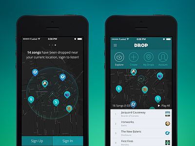 Drop UI drop location music rdio ui