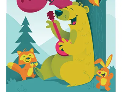 Impromtu Forest Jam cartoon childrens editorial humorous illustration