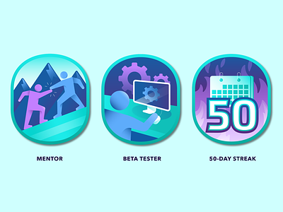 Digital University Badge Gamification badges beta tester gamification ill illustration learning mentor professional development software skills stickers