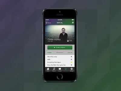 Vocal iOS Design app ios music native proxima nova radio ui