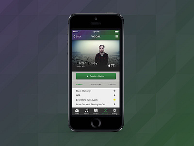 Vocal iOS Design app ios music native proxima nova radio ui