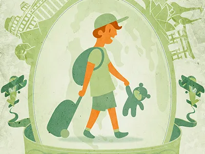 child illustration child children city cute planes travel world