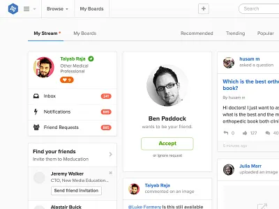 Meducation Dashboard Concept 4 blue cards content dashboard education learning medical medicine stream
