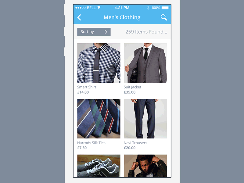 Clothing App ae clean clothes first animation flat fun men practice simple ui