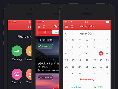 Hey!Race App for iPhone [Sports, My Races, Calendar Screens] activity app hey!race ios7 ipad iphone ui