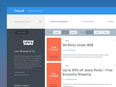 Brand’s Coupons bar brand coupon flat list ui ux voucher web web design website www