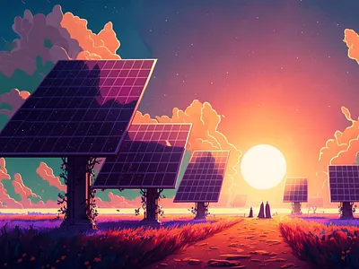 Solar City Illustration adobe art artwork creative design designing with illustration drawing fiend graphic design illustration illustrator land scene solar city solar energy solar panel sun sunrise sunset webdesign