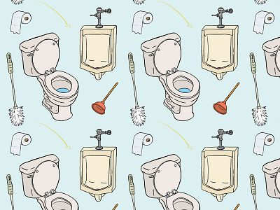 Bathroom Pattern bathroom illustration josh lafayette pattern piss plunger toilet toilet brush toilet paper urinal