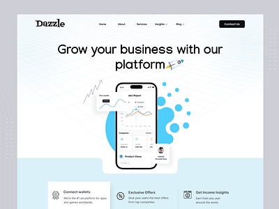 Dazzle - Business Analytics & Growth business platform case study growth hacking landing page management performance saas website statistic ui web development web ui website design