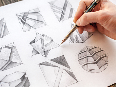 Logos handmade hi tech line logo logotype paper pencil process shape sketch symbol wip