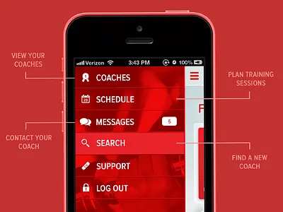 CoachUp - Athlete Menu athlete coach coaching sidebar sports ui ux