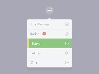 Menu backup history list menu quit radar setting seven