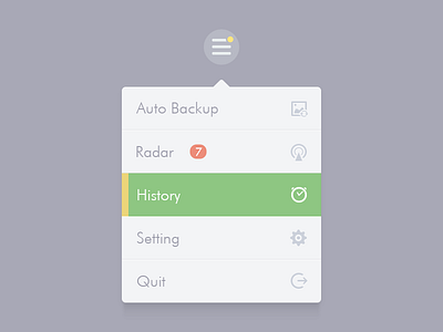 Menu backup history list menu quit radar setting seven