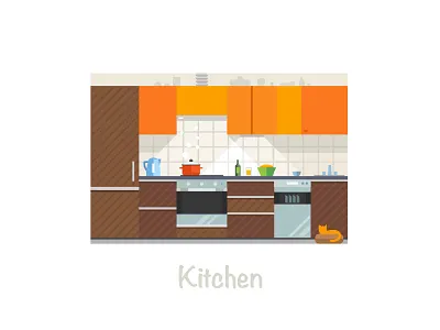 My kitchen beer cat cook food fridge furniture kettle kitchen orange pot tableware