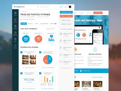 SimpliField buttons dashboard design flat graphs icons nav stats ui user interface ux webapp