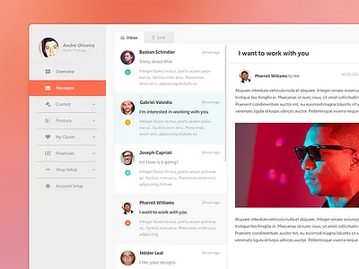 Inbox / Messages andré app chat conversation dashboard design email inbox messages pixelmatters platform