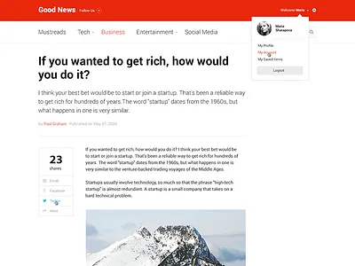 Single Article Page article blog clean magazine news template red white