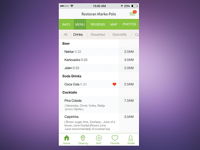 Restaurant Menu ios ios7 iphone menu profile restaurant ui ux