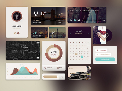 Web UI Kit button calendar design disc graph login music player search ui kit weather web