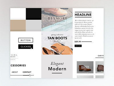 Belmore Bootmakers Style Tile black button design e commerce modern shoes style tile typography ui web