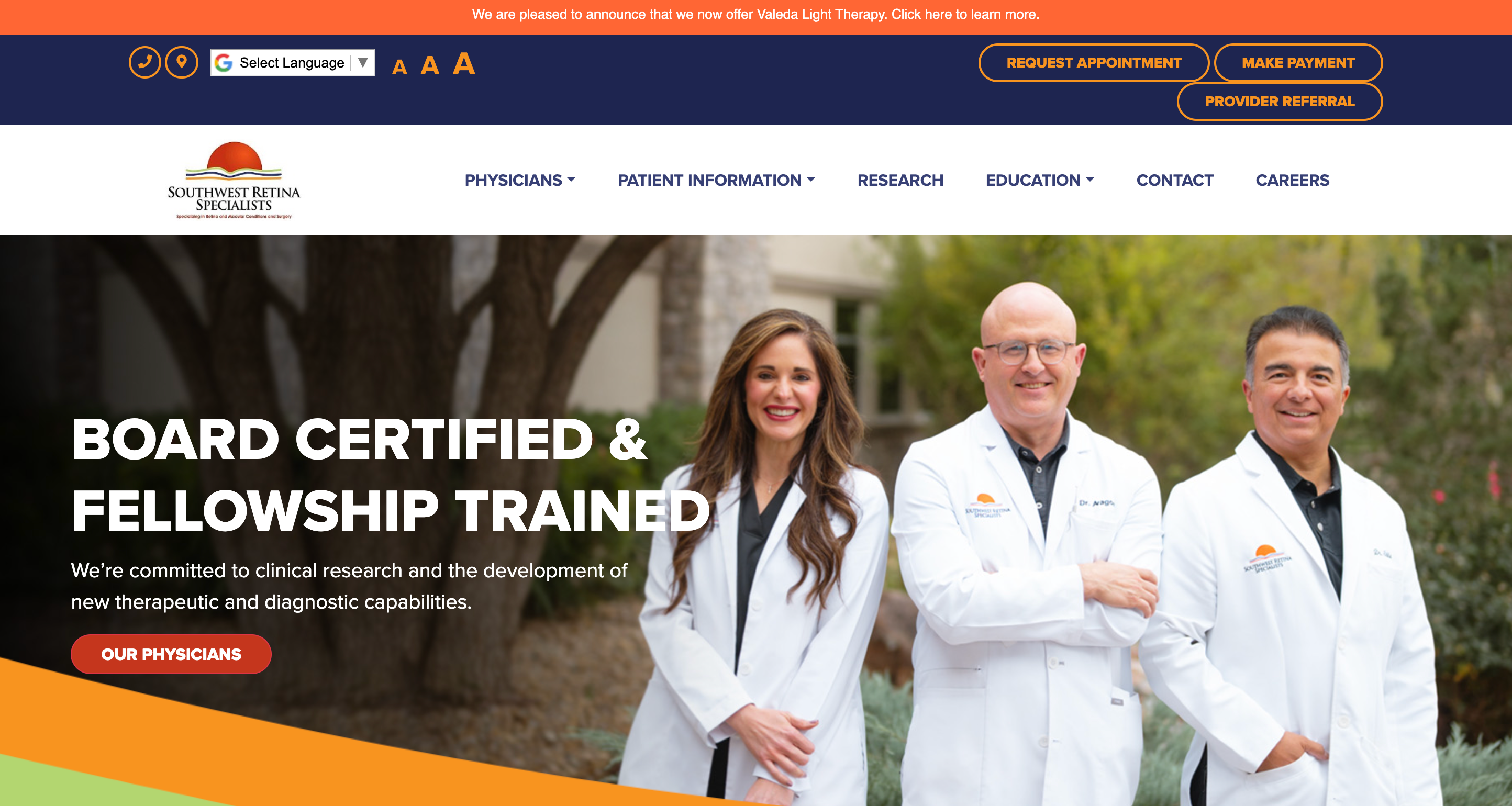Southwest Retina Website design ui ux web design