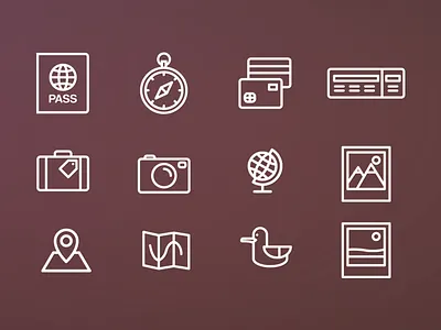 Travel icons pack clean free freebie icon icons pack pictogram seagull stroke ticket travel vector