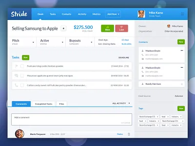 Deal Page CRM Stride app crm dashboard design flat ia interface product saas ui ux web