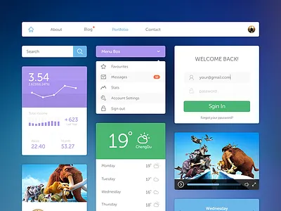 Ui Kit calendar flat icon kit login menu navigation player status ui video weather