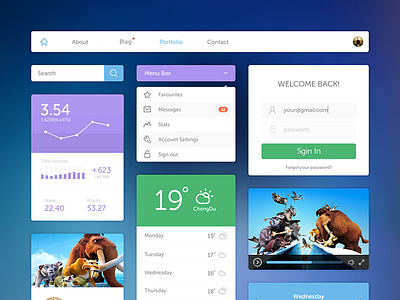 Ui Kit calendar flat icon kit login menu navigation player status ui video weather