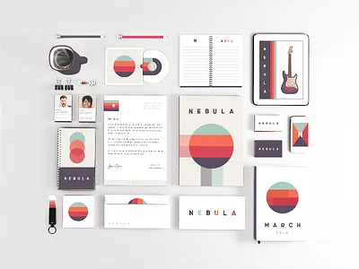 Nebula album cover art branding business card envelope identity letterhead logo retro stationery vintage