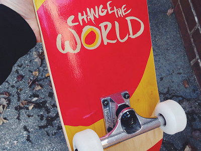 Finished skateboard custom handwritten red skateboard wood yellow