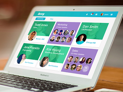 Bevy.io clean communication corporate dashboard flat landing page messaging minimal photos social social network videos