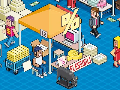Piazza Affari business character cover cuboys editorial finance market people pixel pixelart