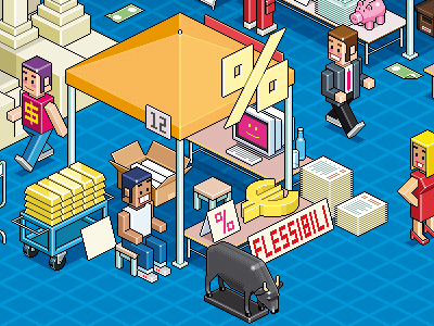Piazza Affari business character cover cuboys editorial finance market people pixel pixelart