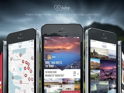 Feeltrip Poster 5s app facebook flat iceland iphone mobile photo travel twitter ui ux