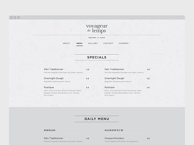 Voyageur Du Temps Menu cafe character charactersf coffee shop ipad iphone responsive design
