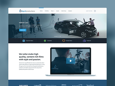 Liquid Productions Website clean film flat production retina slider testimonials tv video web webdesign website