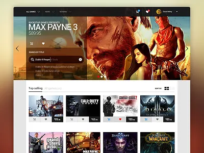 Game Store - Landing page design flat home interface landing layout nav notification ui web website white